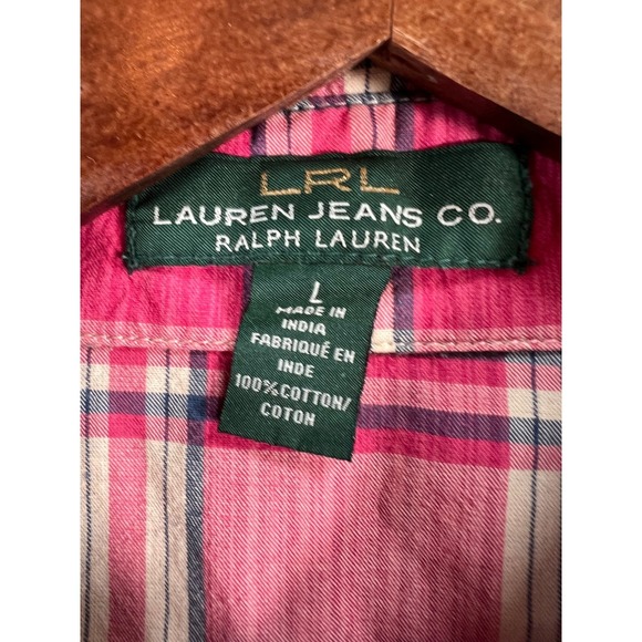 Lauren Ralph Lauren Shirt Womens Large Pink Multicolor Madras Plaid - Picture 7 of 8
